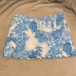 Lilly Pulitzer Blue and White Floral Scallop Hem Skort